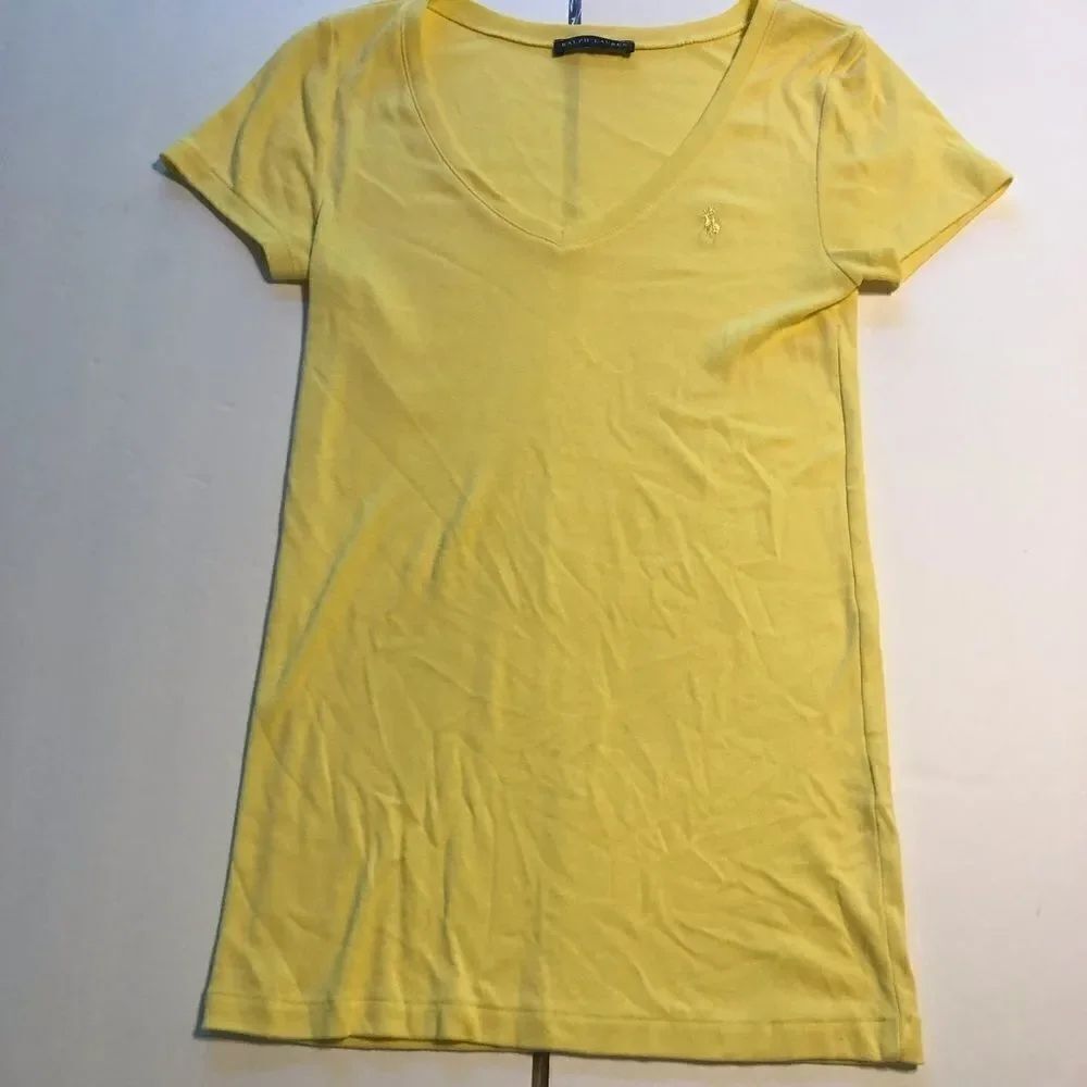 Ralph Lauren Yellow Short Sleeve V-Neck T-shirt Size Small - Picture 1 of 5